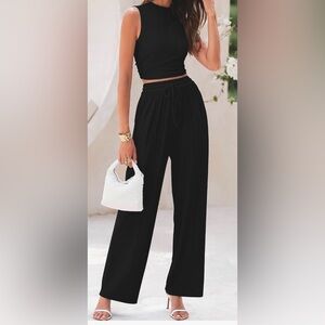 Black Ribbed Two-Piece Set – Size Small